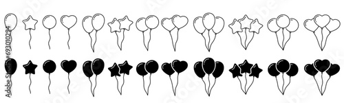 Balloon icon line, baloon sign. Celebration. Vector symbol logo illustration, line editable stroke. Transparent png