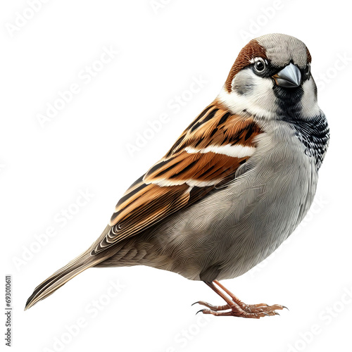 A House Sparrow standing on a flat surface isolated on a transparent background photo