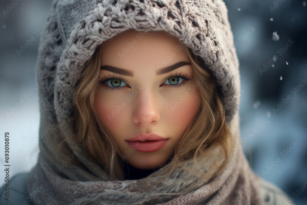 Portrait of adorable charming girl snowy nature winter day background generative AI Portrait of adorable charming girl snowy nature winter day background generative AI