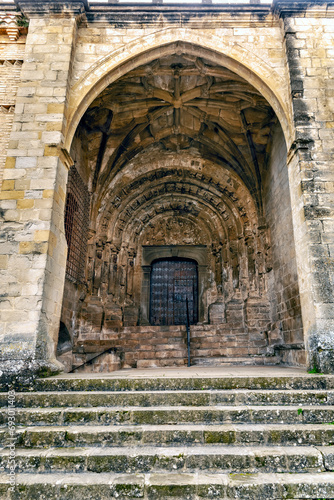 Door af St. Esteban church at Sos del Rey Catolico. Zaragoza. Aragon. Spain. Europe.