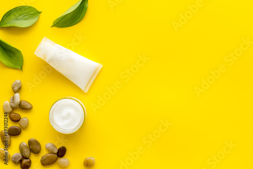 Skincare moisturizer face cosmetic cream. Glass vial of cosmetic face skin care cream