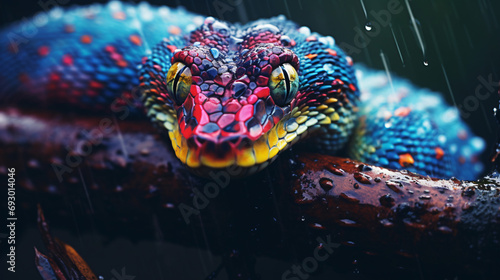 Macro shot of a colorful highly venomous photo