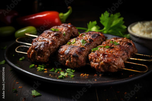 Spicy minced meat kebab usually made from lamb or beef cooked on a skewer