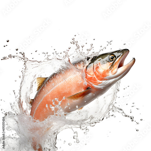 Atlantic salmon jumping out of the water isolated on transparent background, cut out