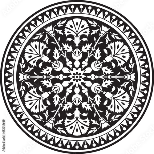 Vector black monochrome round turkish ornament. Ottoman circle, ring, frame.