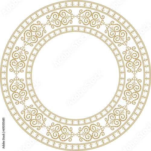 Vector gold round Yakut ornament. Endless circle, border, frame of the northern peoples of the Far East.