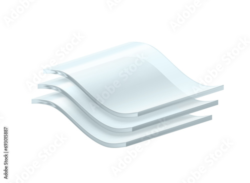 Three wavy transparent layers with shadows. Vector illustration isolated on white background. Great for presenting the structure and composition of materials, fabrics. EPS10.