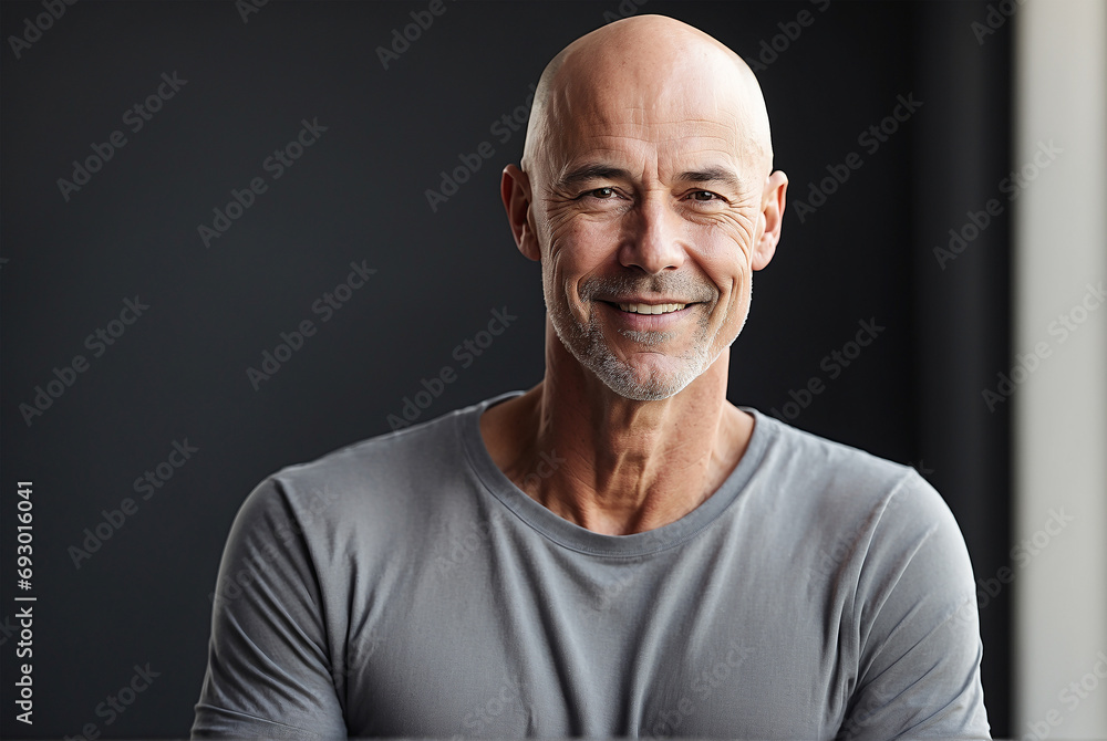 portrait of a person man bold smilimg portrait of a person man bold smilimg
