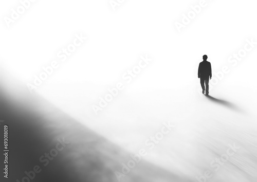 blurred shadow of a man silhouetted on white background, png, transparent background photo
