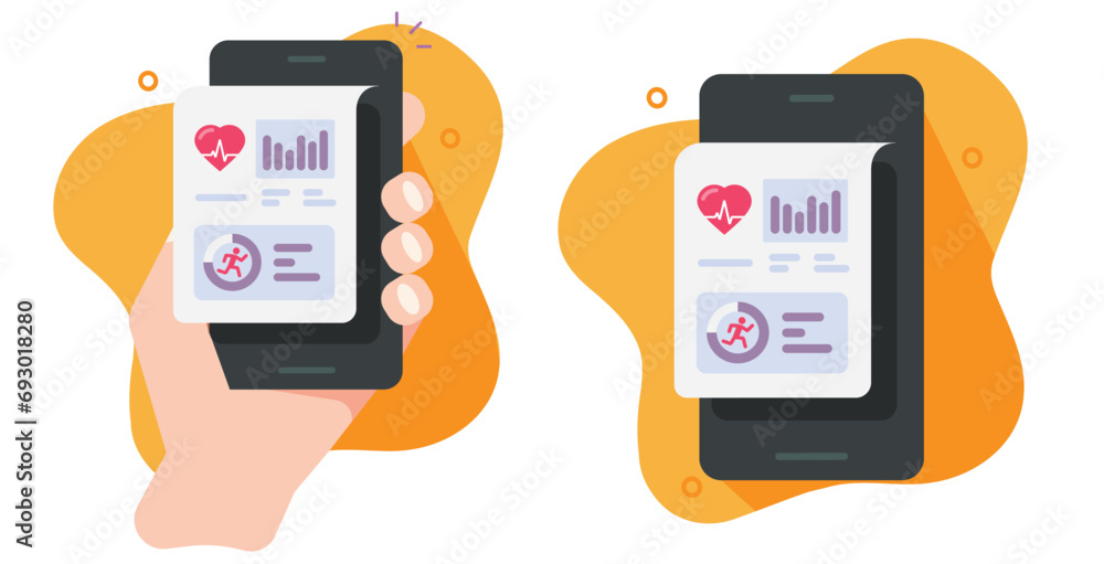 Fitness health cell phone app vector icon graphic illustration, activity steps counter monitoring on mobile cellphone smartphone, healthcare run walking tracker Fitness health cell phone app vector icon graphic illustration, activity steps counter monitoring on mobile cellphone smartphone, healthcare run walking tracker