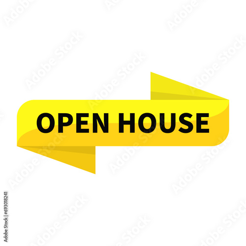 Open House In Yellow Rectangle Ribbon Shape For Advertisement Invitation Announcement Information Business Marketing Social Media
