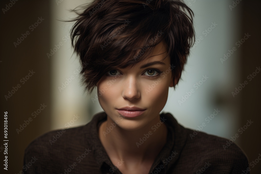 epic portrait woman . short hair. dark background. eyes style, hair style. epic portrait woman . short hair. dark background. eyes style, hair style.