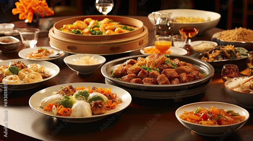 Obraz na płótnie Table with food Family dinner in Chinese New Year w salonie