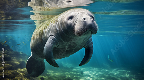Portrait of a West Indian manatee or Sea cow photo