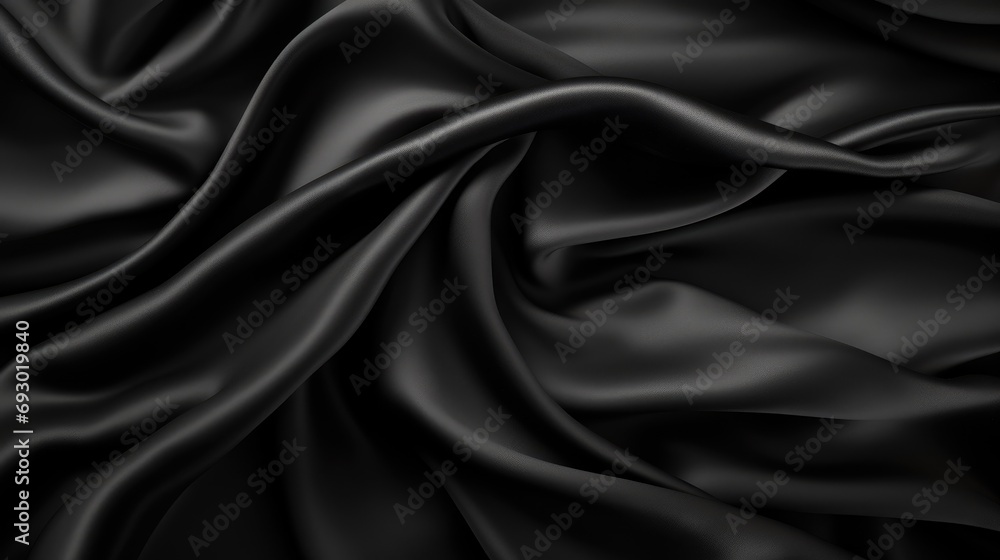 Soft texture of silk fabric, black color, fabric background. The concept of a fashionable background for Christmas and New Year, Valentine's Day holiday. Soft texture of silk fabric, black color, fabric background. The concept of a fashionable background for Christmas and New Year, Valentine's Day holiday.