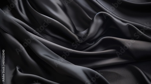 Soft texture of silk fabric, black color, fabric background. The concept of a fashionable background for Christmas and New Year, Valentine's Day holiday.