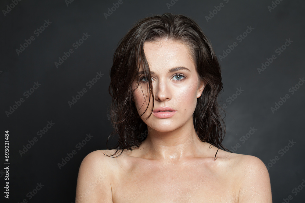 Healthy female model with natural makeup and healthy clear fresh skin portrait. Skincare, facial treatment, cosmetology and plastic surgery concept Healthy female model with natural makeup and healthy clear fresh skin portrait. Skincare, facial treatment, cosmetology and plastic surgery concept