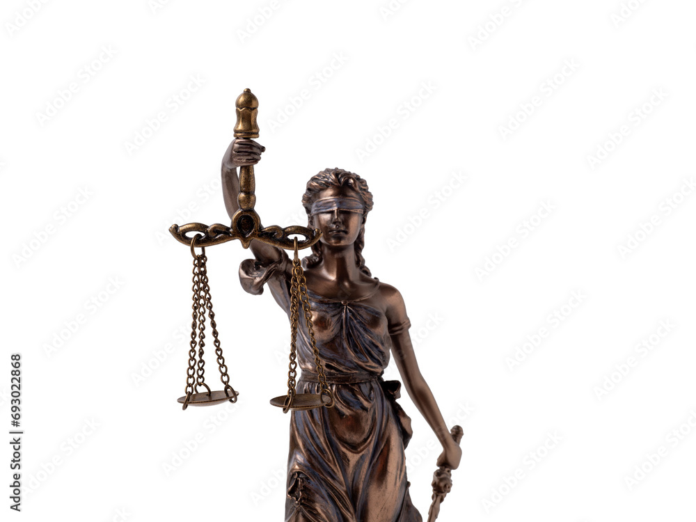Bronze statue of Lady Justice on a transparent background PNG. Statue of Justice close up Bronze statue of Lady Justice on a transparent background PNG. Statue of Justice close up