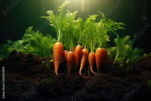 Carrots grow in the vegetable garden in sunny day