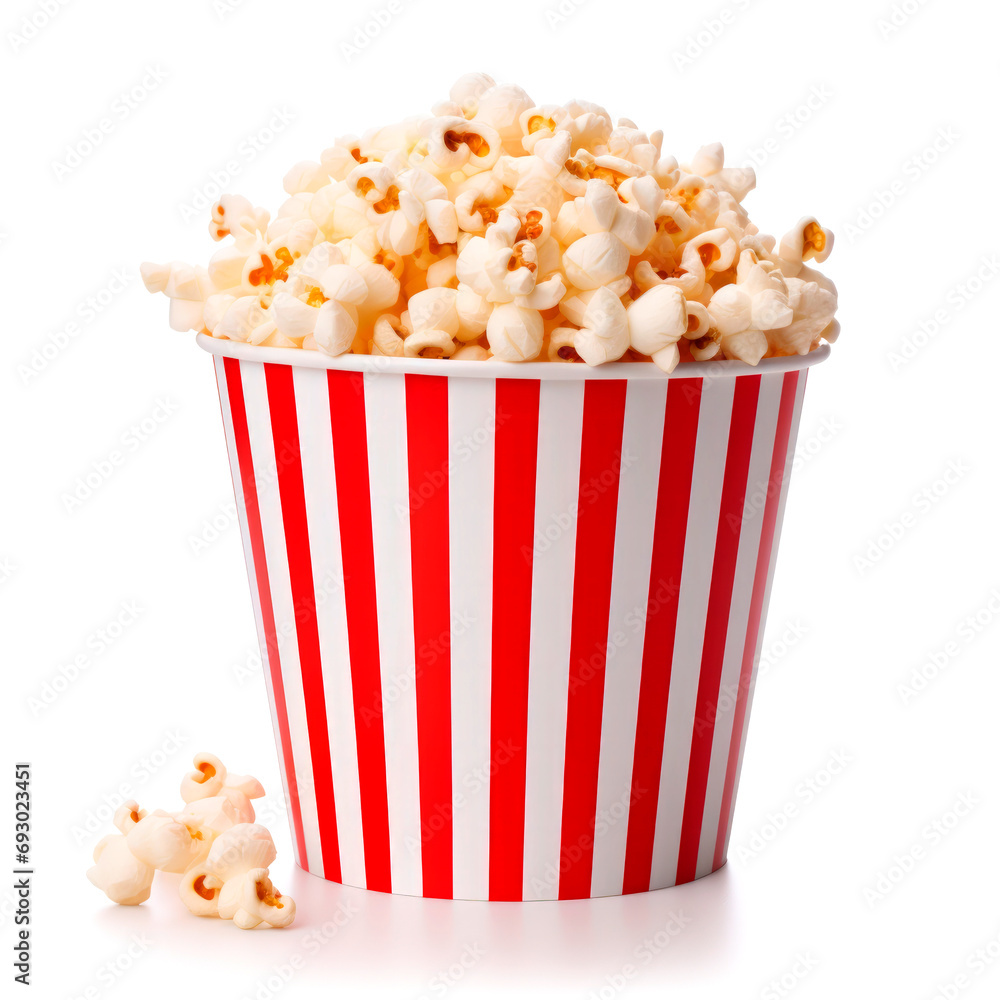 3D Render of popcorn bucket isolated. Cinema design. Movie and film concept.