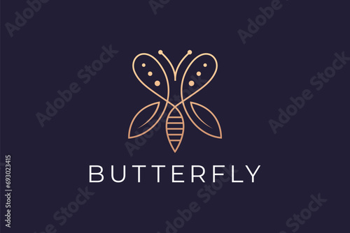 Abstract butterfly line logo design vector