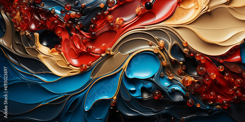 Fototapeta Naklejka Na Ścianę i Meble -  Vector creative background from mixed water and oil bubbles colorful Mesmerizing 3D Abstract Multicolor Visualization Abstract fluid colors swirls of colorful paint liquid mixing.AI Generative