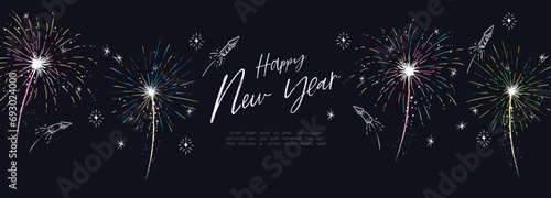 Fun hand drawn doodle fireworks and Happy New Year Greetings - great for textiles, wrapping, banner, wallpapers - vector design