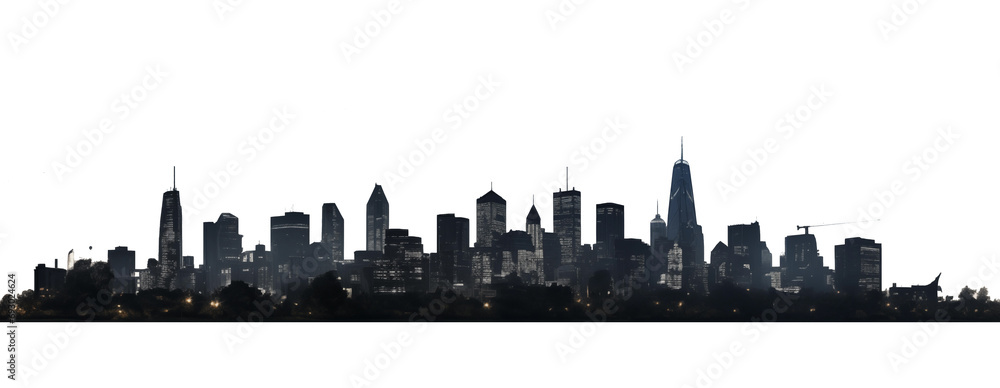 metropolitan city skyline, black with details