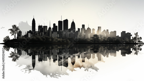 metropolitan city skyline with reflection  black with details