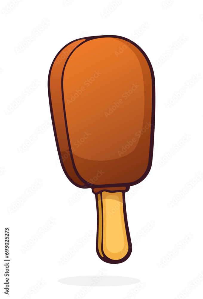 Ice cream on stick with chocolate glaze. Vector illustration. Hand Drawn Cartoon illustration with outline. Design element isolated on white background Ice cream on stick with chocolate glaze. Vector illustration. Hand Drawn Cartoon illustration with outline. Design element isolated on white background