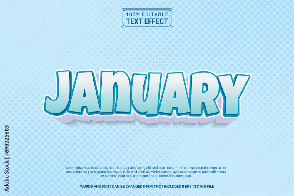 Obraz premium Editable text effect January 3d cartoon template style modren premium vector