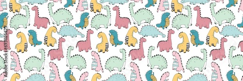 Cute dinosaur pattern background on white background