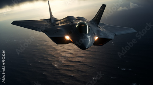 Unknown Top Secret Military Fighter Jet Flies Over Combat Zone