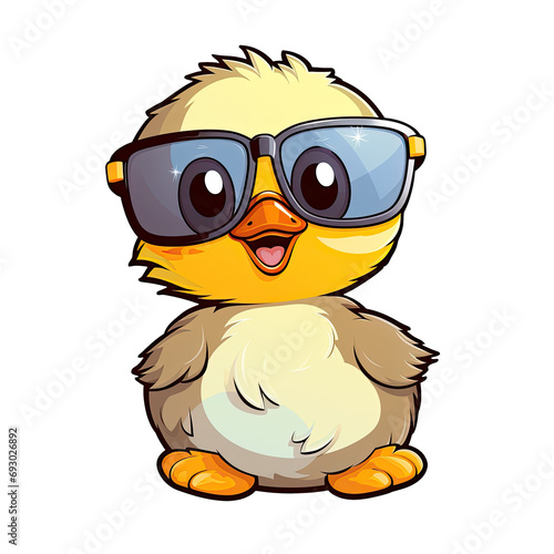 Little cute duck wearing sunglasses.