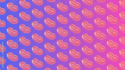 Colorful lip pattern animation, beauty background. Plump lips motion background. Perfect for beauty or cosmetology social media template.