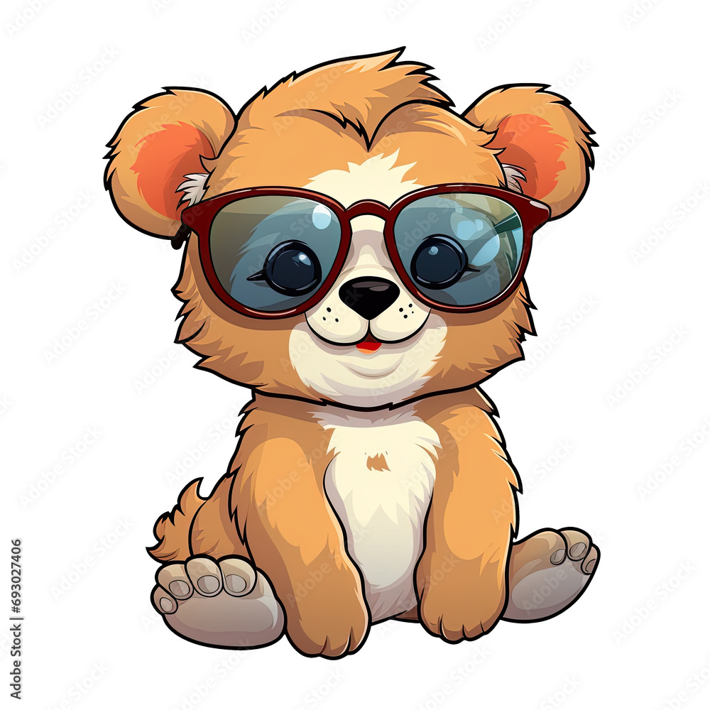 Naklejka premium Little cute lion wearing sunglasses.