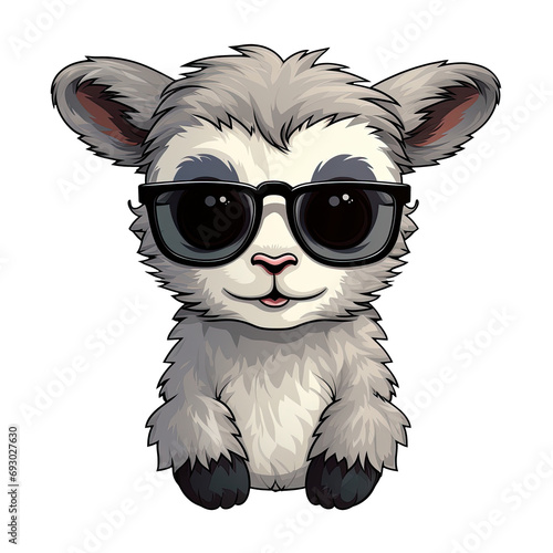 Little cute pygmy goat wearing sunglasses. photo