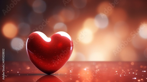 Red heart on shiny background 