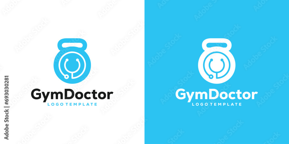 Simple Fitness Doctor Logo Design. Kettlebell and Stethoscope Combination Concept with Minimalist Style. Fitness Icon Symbol Logo Design Template. Simple Fitness Doctor Logo Design. Kettlebell and Stethoscope Combination Concept with Minimalist Style. Fitness Icon Symbol Logo Design Template.