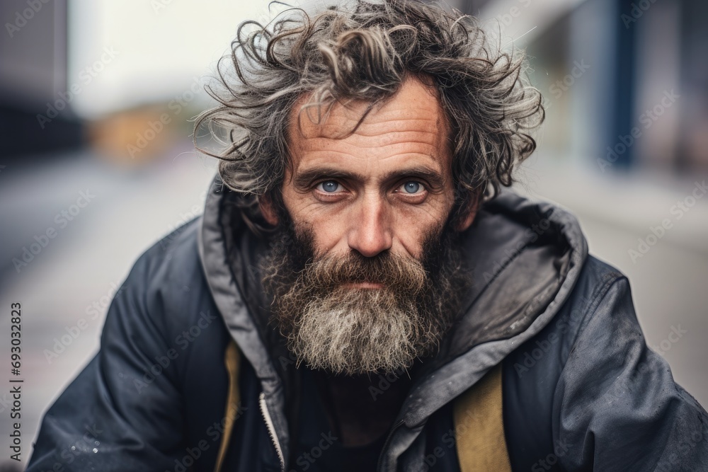 Fototapeta premium Close up portrait of homeless man