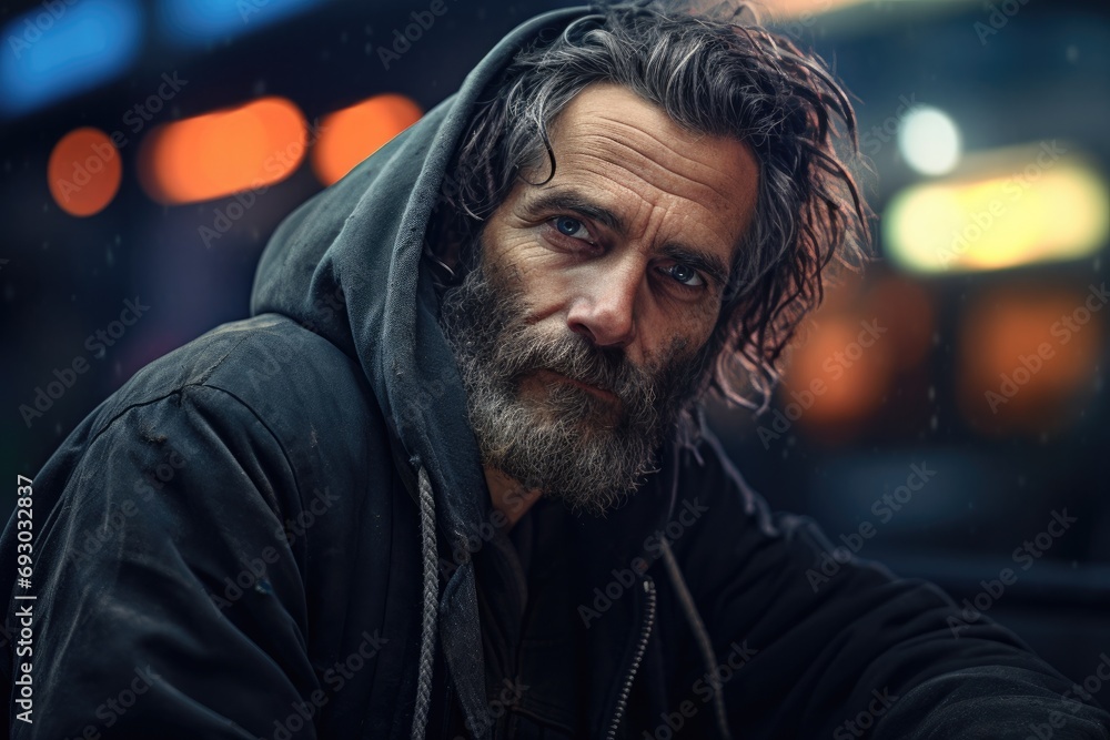 Close up portrait of homeless man Close up portrait of homeless man