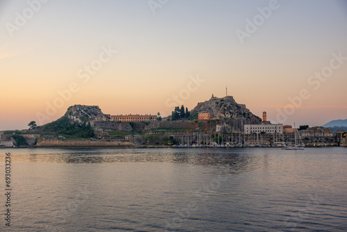 Old City View in Corfu Town Harbor. Corfu island.