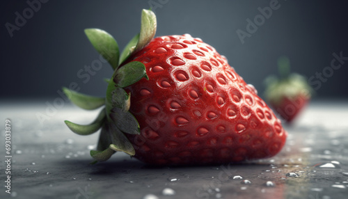 Juicy ripe strawberry  a healthy snack on a clean table generated by AI