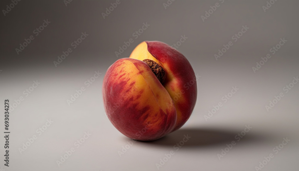 Juicy nectarine slice, ripe and fresh, on white background macro generated by AI Juicy nectarine slice, ripe and fresh, on white background macro generated by AI