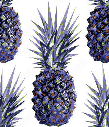 Seamless pattern with blue pineapples