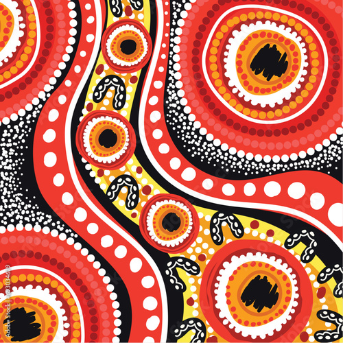 Artistic illustration with dot art motifs from aboriginal culture