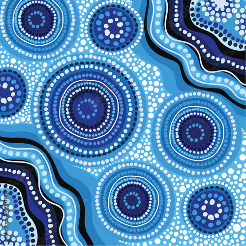 Aboriginal culture inspired blue dot art painting illustration