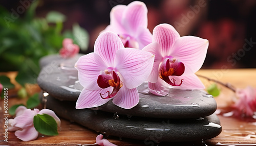 Freshness and beauty in nature, a pink orchid generated by AI