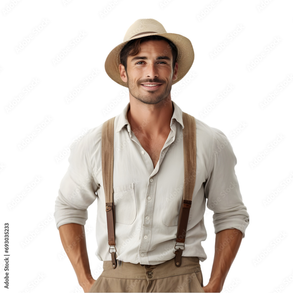 Cheerful mature Arabian farmer man posing and smiling at camera, worker in an hat png format on transparent background Fictional Person, Generative AI Cheerful mature Arabian farmer man posing and smiling at camera, worker in an hat png format on transparent background Fictional Person, Generative AI