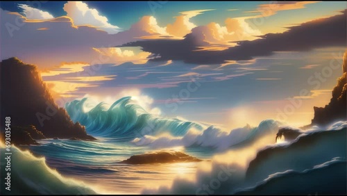 Majestic Ocean Waves at Sunset photo